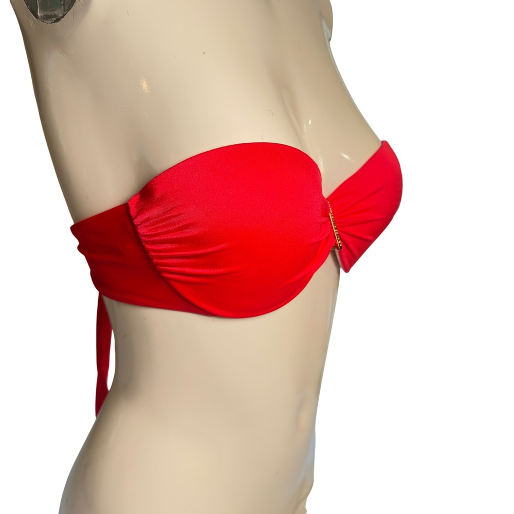 Victoria's Secret Swim Bandeau Bikini Top 34B Coral Red Strapless Tomato Girl